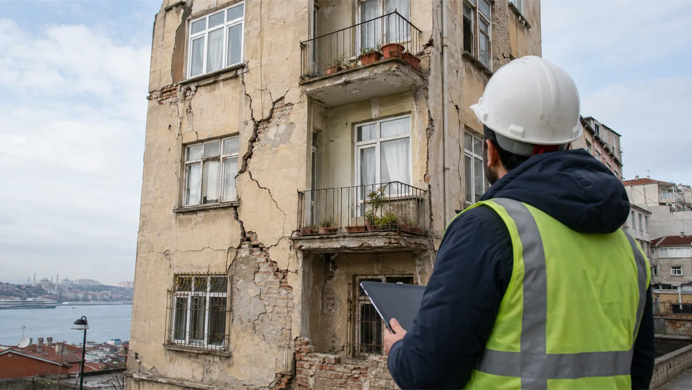 Riskli yapı tespiti: eski apartman cephesinde çatlak incelemesi — DNZ Grup Yapı Laboratuvarı