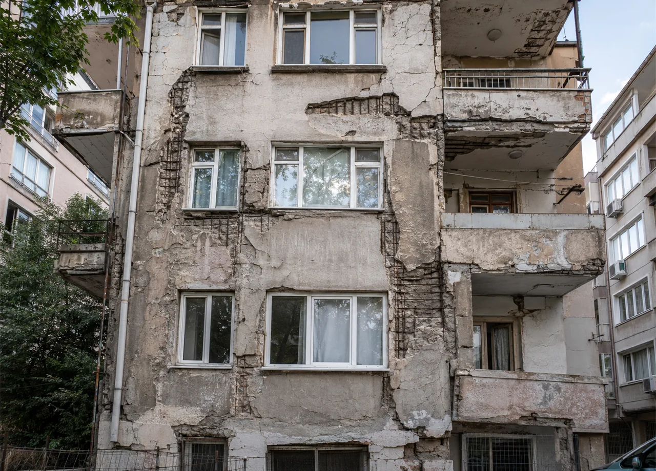 Riskli yapı cephesi: beton çatlakları ve donatı korozyonu — DNZ Grup Yapı Laboratuvarı, İstanbul