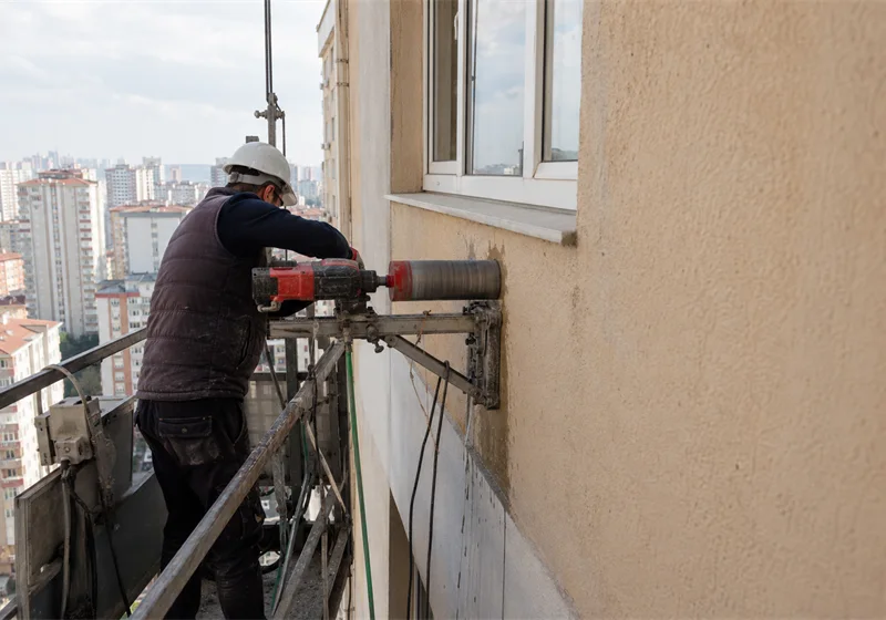 Apartman cephesinde karot alımı — DNZ Grup Yapı Laboratuvarı, Pendik İstanbul